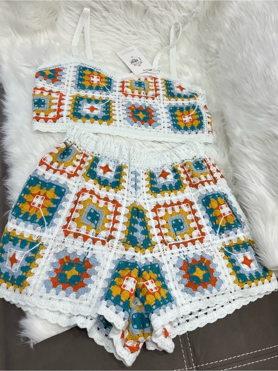 Rebellion Again Pants - Rebellion Crochet 2-Piece Set | Granny Square Crop Top (M) & Lined Shorts (S)